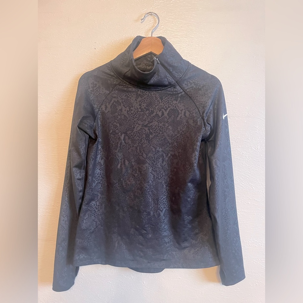 Nike Pro 1/4 Side Zip Pullover Medium Black Embossed Snake Dri Fit Fleece Lined